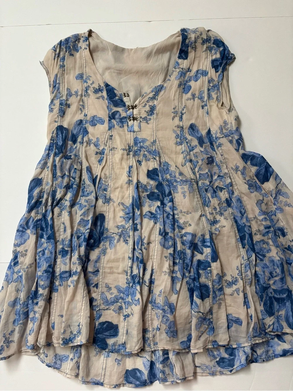 Free People Cream and Blue Floral Mini Dress - Picture 1 of 1